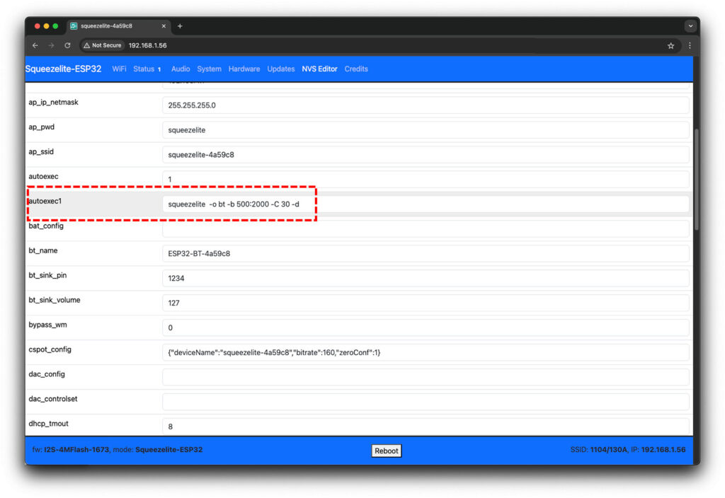 Squeezelite-ESP32 Fixing autoexec1 NVS Editor