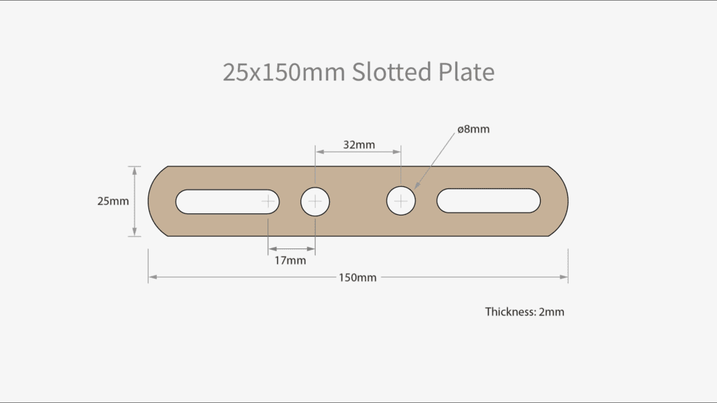 25x150mm Metal Slotted Plate Dimension